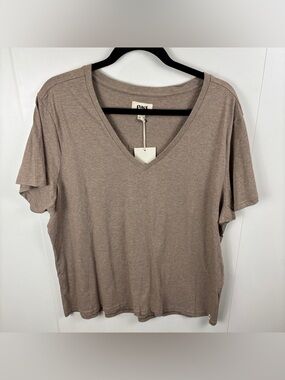 NWT Pact V-Neck Short Sleeve Tee XXL Tan Light Brown Organic Cotton T-Shirt Top